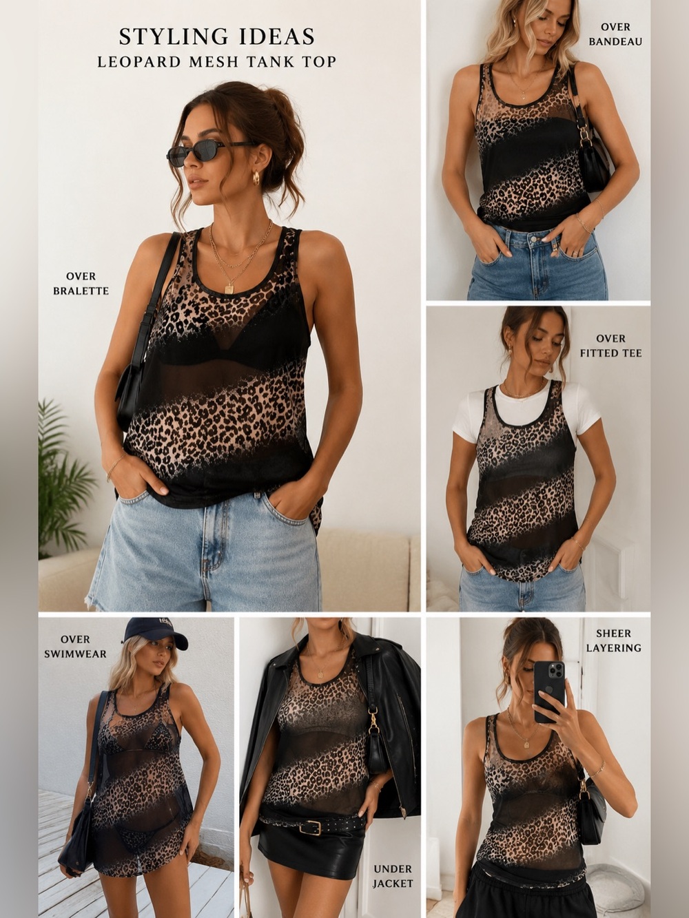 Leopard Print Mesh Tank Top XL Sheer‎ Layering Y2K Slip Style